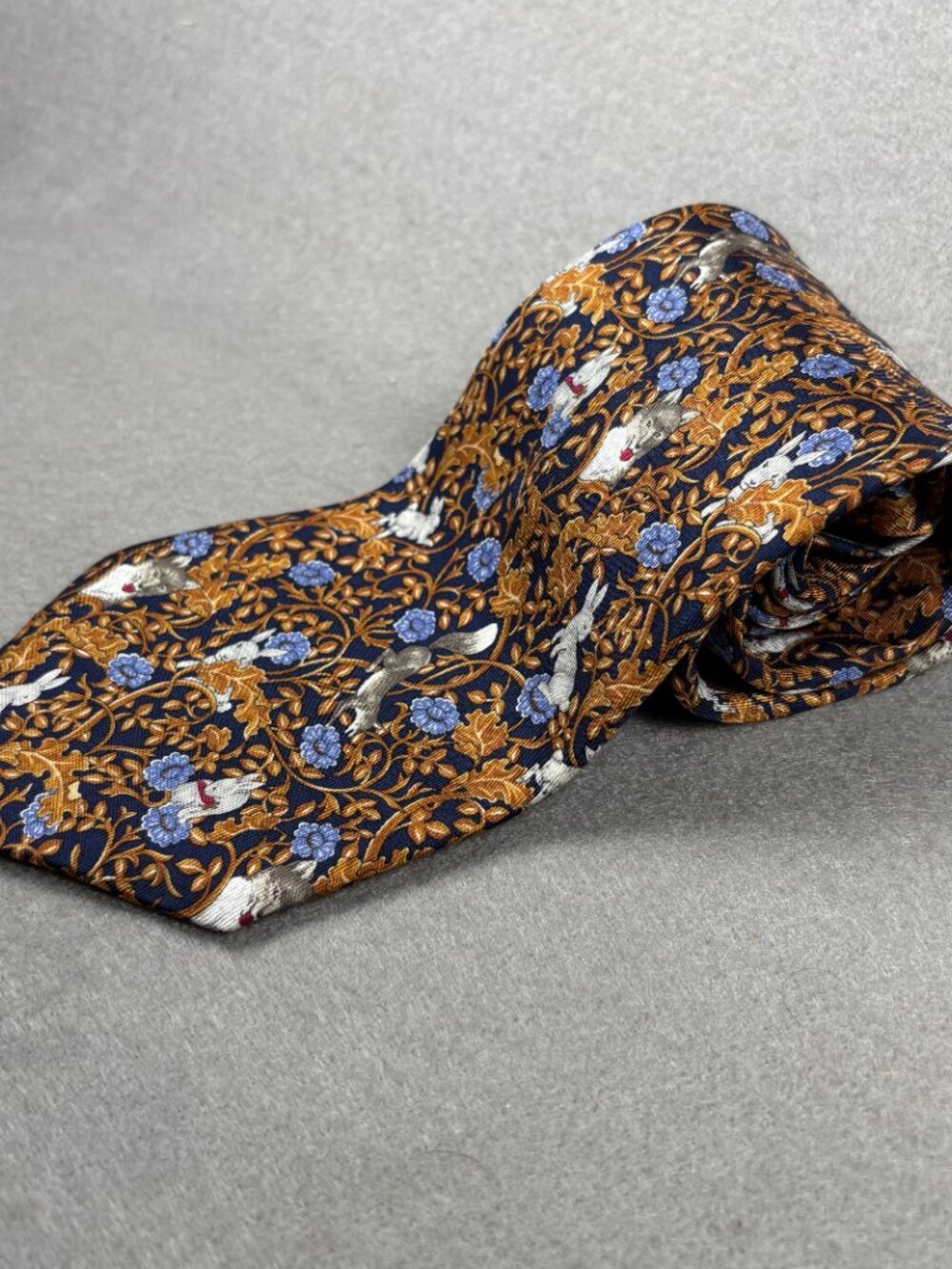 Kieselstein-Cord Fox Rabbit Woodland Silk Tie Made Italy Navy 3.5" Luxury - Picture 2 of 10